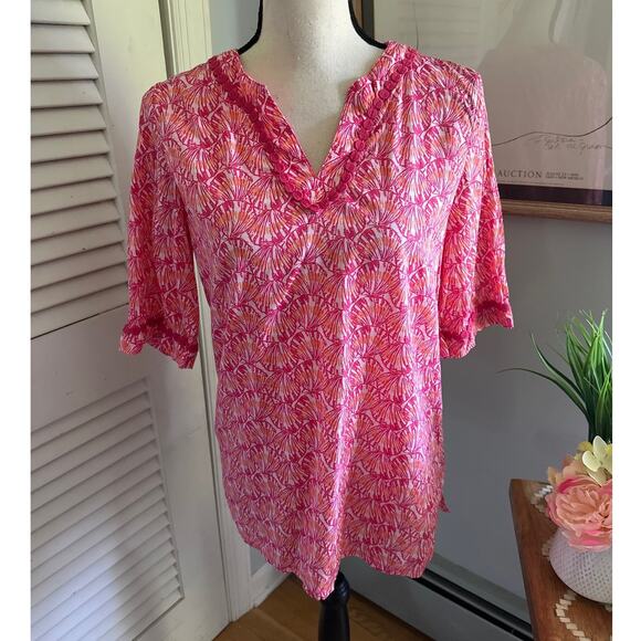VINEYARD VINES Girls Tunic Large 14 Pink Shell Print Cotton Preppy Beach Coastal - Picture 1 of 15